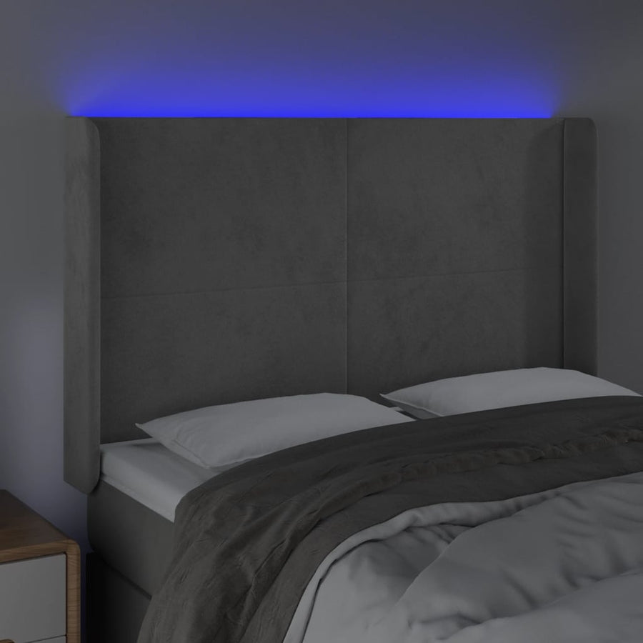 Hoofdbord Led 147X16X118/128 Cm Fluweel Lichtgrijs