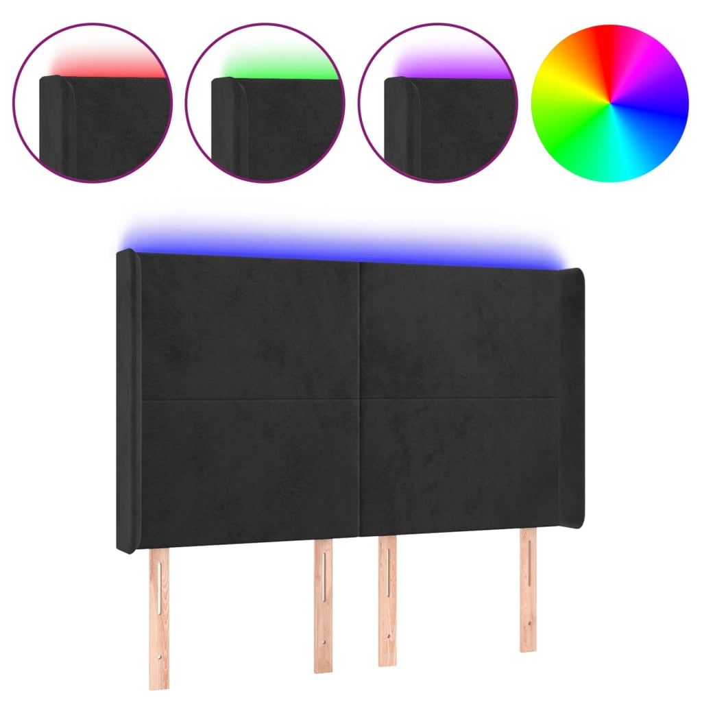 Hoofdbord Led 147X16X118/128 Cm Fluweel Zwart