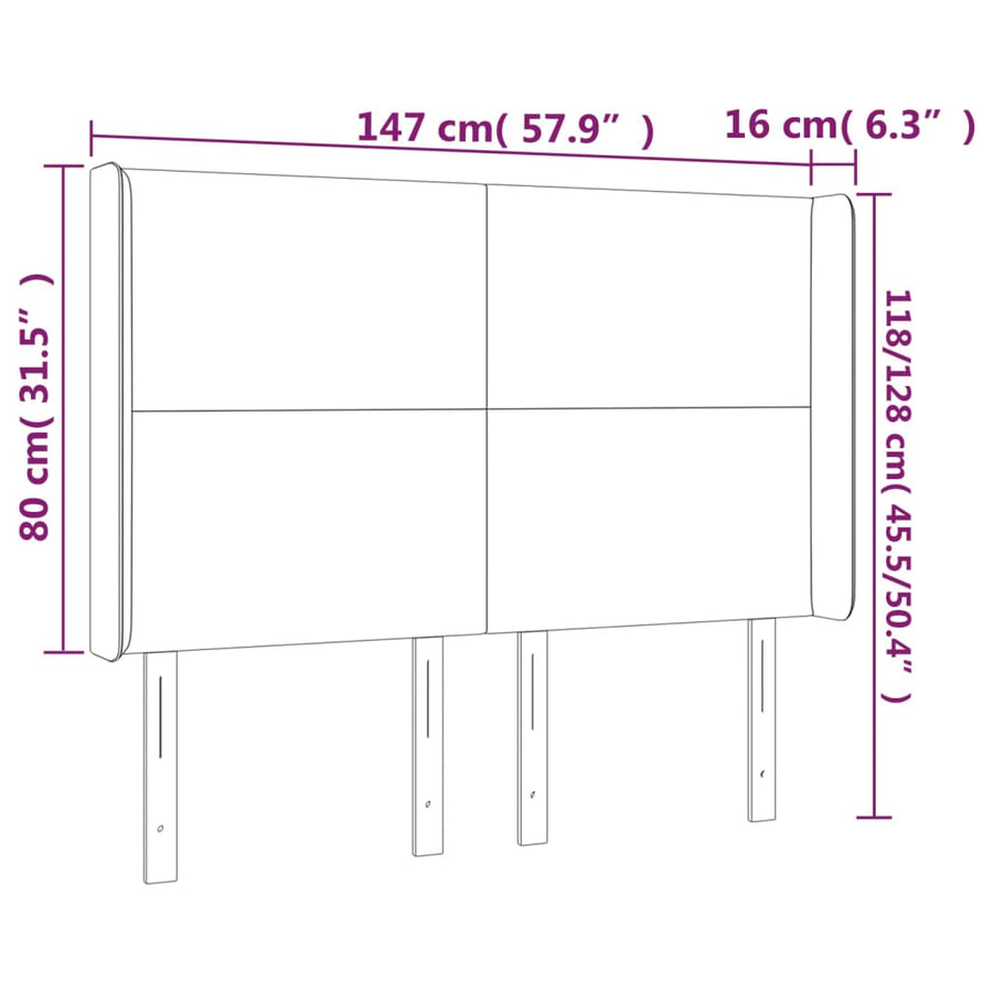 Hoofdbord Led Fluweel 147 x 16 x 118/128 cm