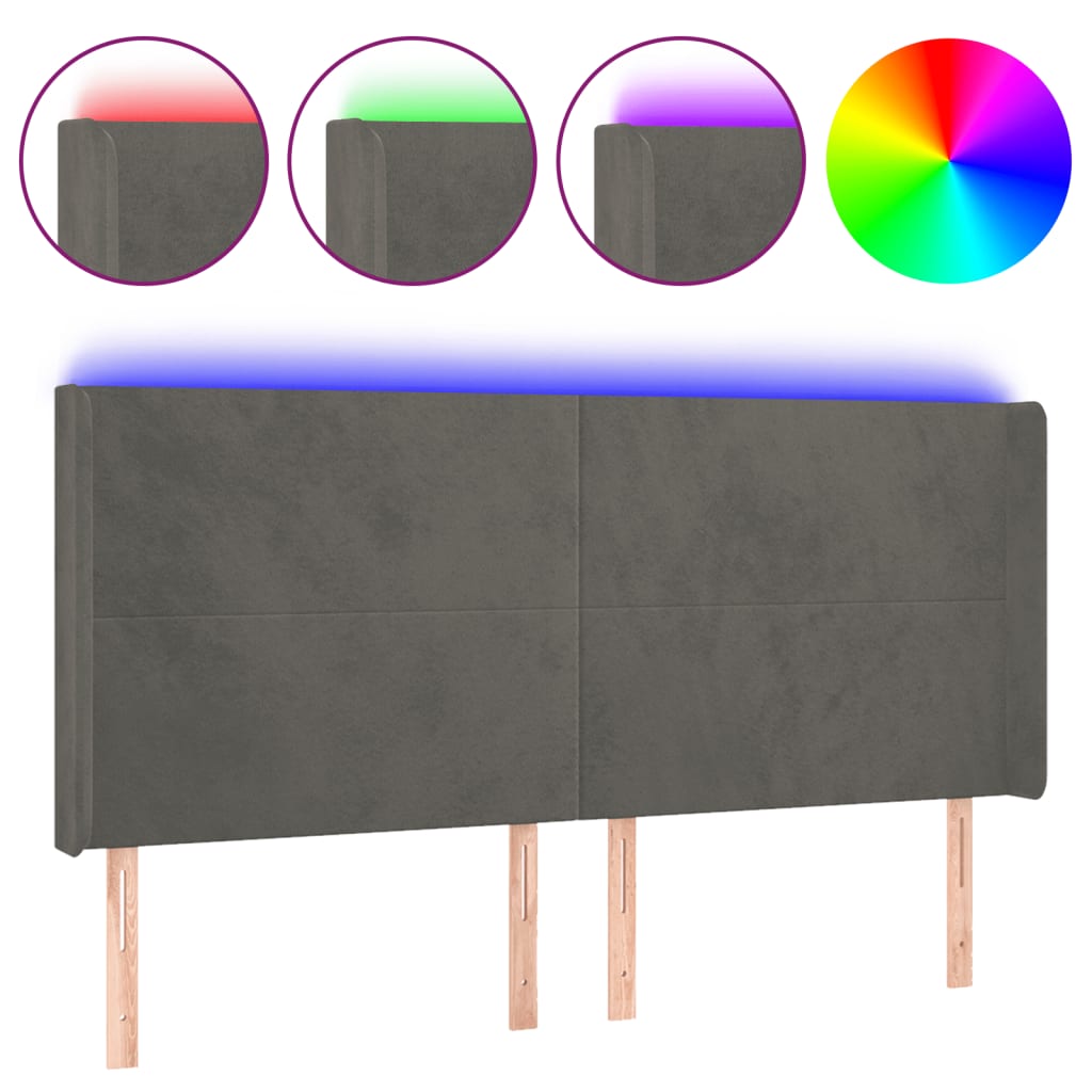 Hoofdbord Led 163X16X118/128 Cm Fluweel Donkergrijs