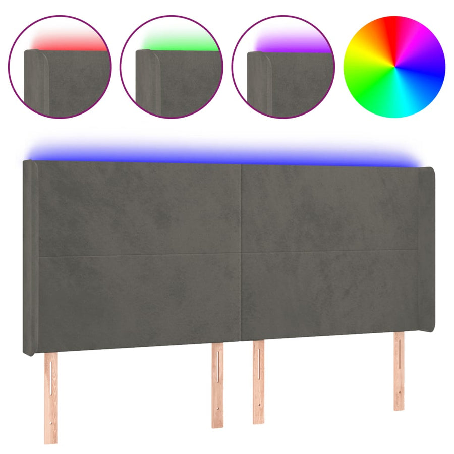 Hoofdbord Led 163X16X118/128 Cm Fluweel Donkergrijs