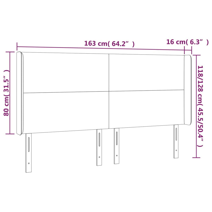 Hoofdbord Led Fluweel 163 x 16 x 118/128 cm