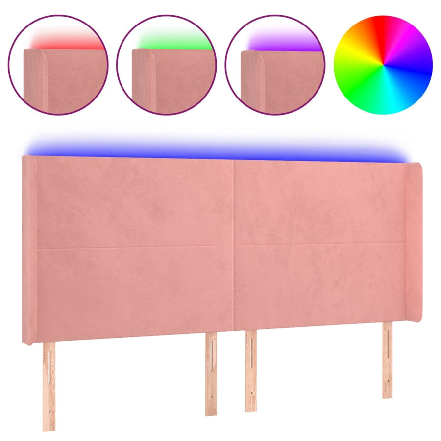 Hoofdbord Led 163X16X118/128 Cm Fluweel Roze