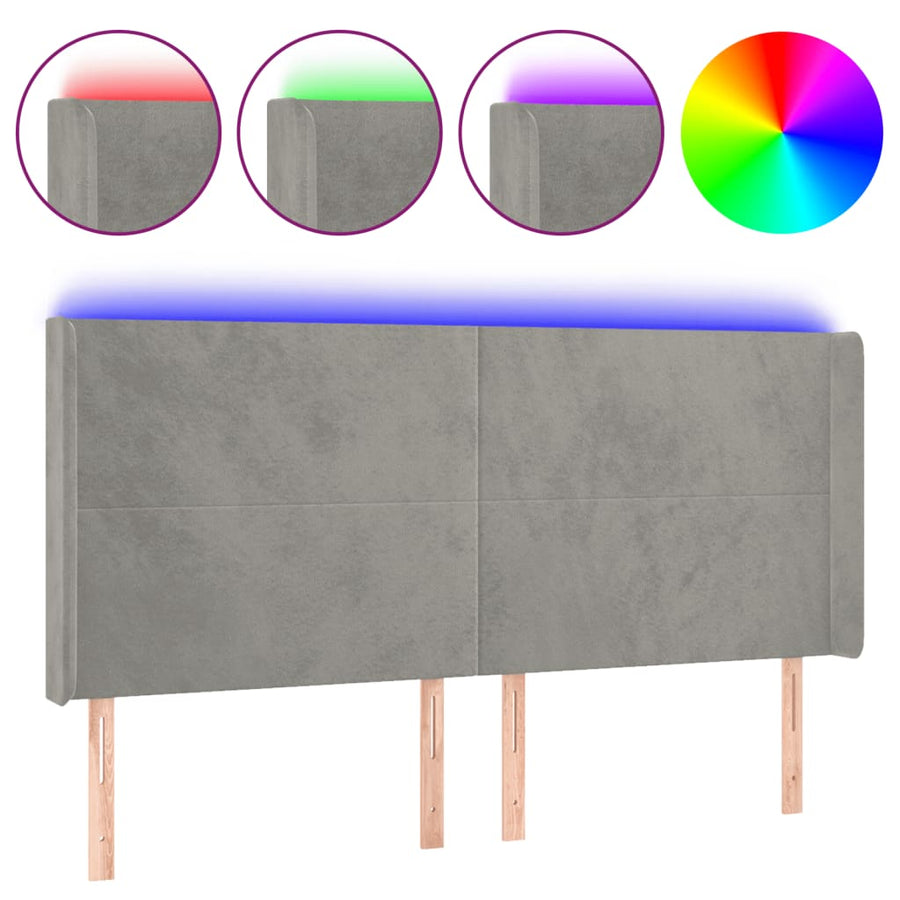 Hoofdbord Led 203X16X118/128 Cm Fluweel Lichtgrijs