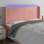 Hoofdbord 203x16x118/128 cm fluweel roze LED