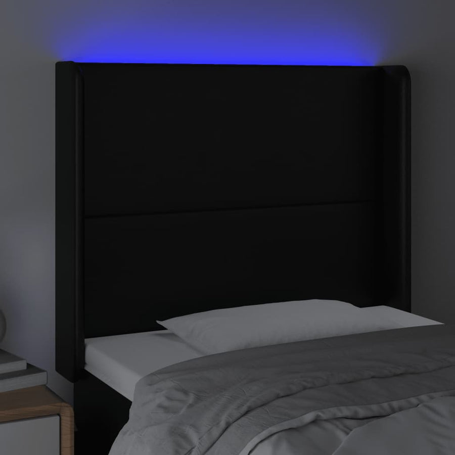 Hoofdbord LED 83x16x118/128 cm kunstleer zwart 83 x 16 x 118/128 cm Zwart