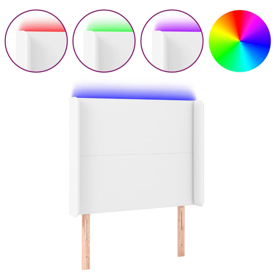 Hoofdbord LED 83x16x118/128 cm kunstleer wit 83 x 16 x 118/128 cm Wit