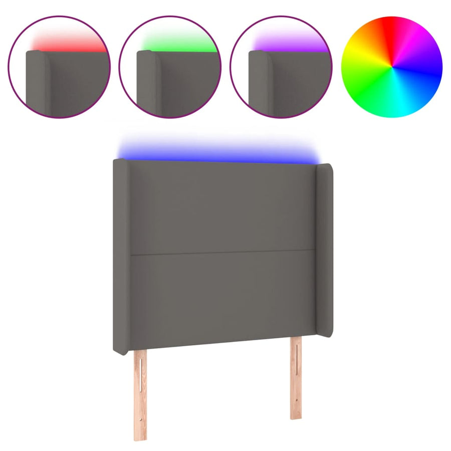 Hoofdbord LED 83x16x118/128 cm kunstleer grijs 83 x 16 x 118/128 cm Grijs
