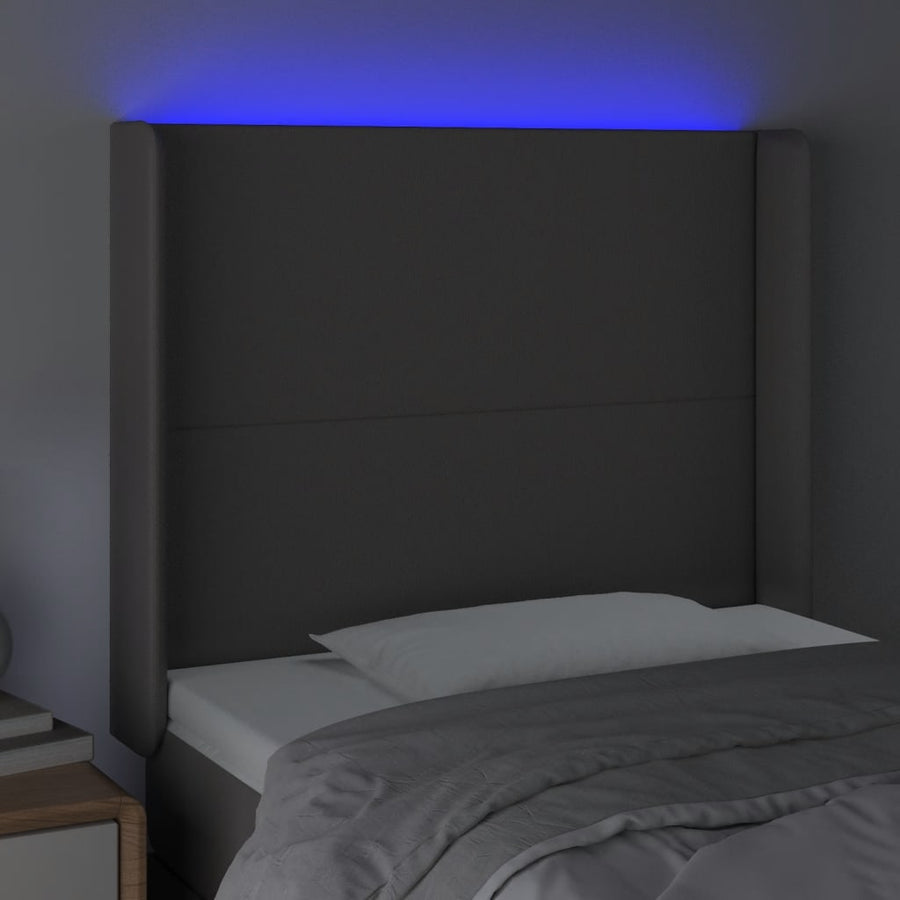 Hoofdbord LED 83x16x118/128 cm kunstleer grijs 83 x 16 x 118/128 cm Grijs