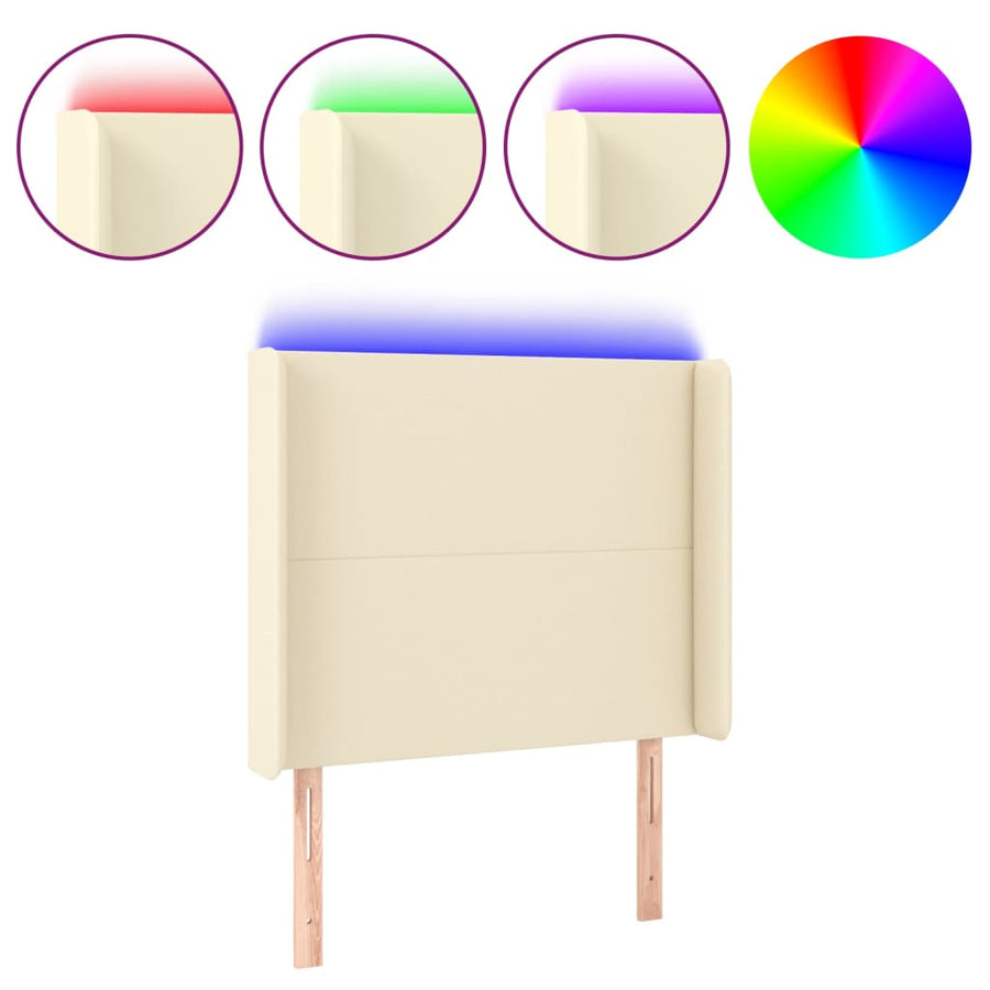 Hoofdbord Led 93X16X118/128 Cm Kunstleer Crèmekleurig Donkergroen