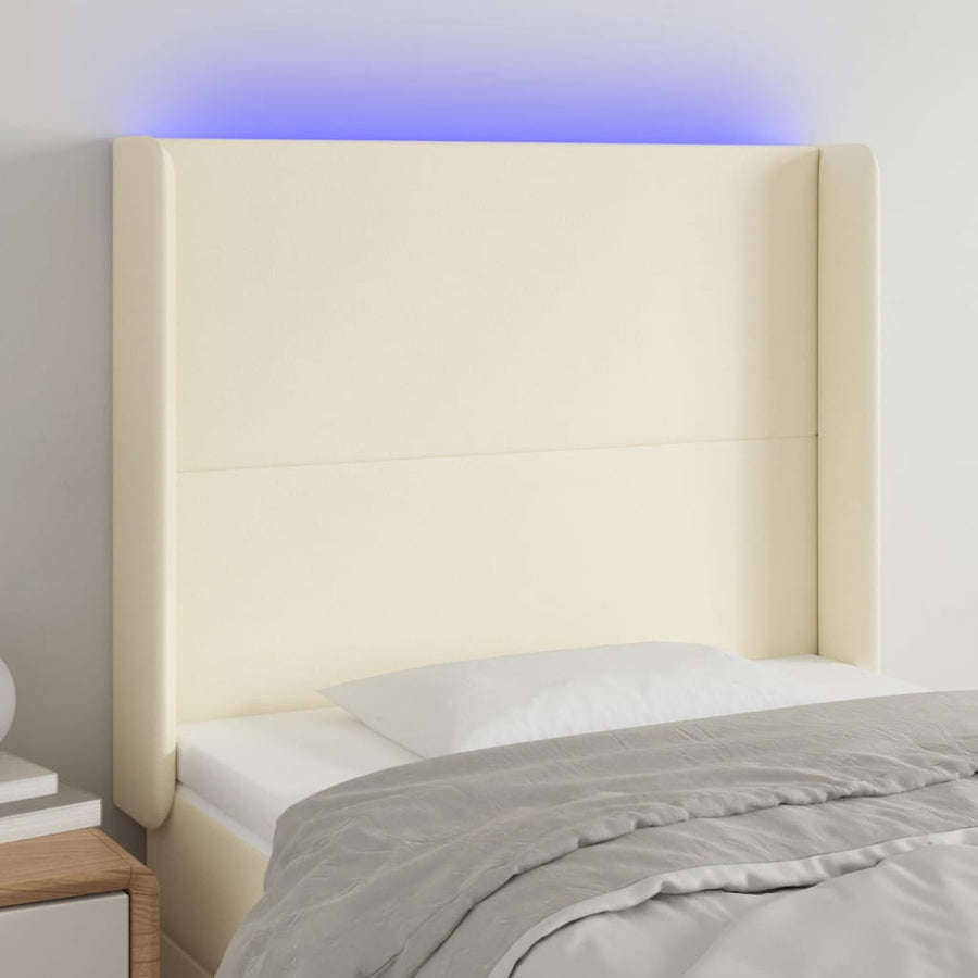 Hoofdbord Led 93X16X118/128 Cm Kunstleer Crèmekleurig Donkergroen