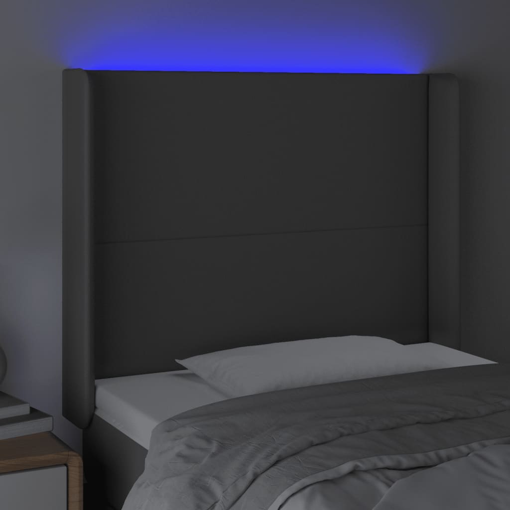 Hoofdbord LED 93x16x118/128 cm kunstleer grijs 93 x 16 x 118/128 cm Grijs