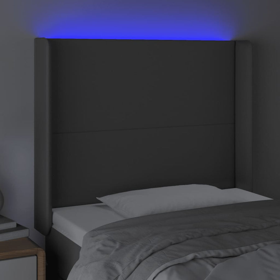 Hoofdbord LED 93x16x118/128 cm kunstleer grijs 93 x 16 x 118/128 cm Grijs
