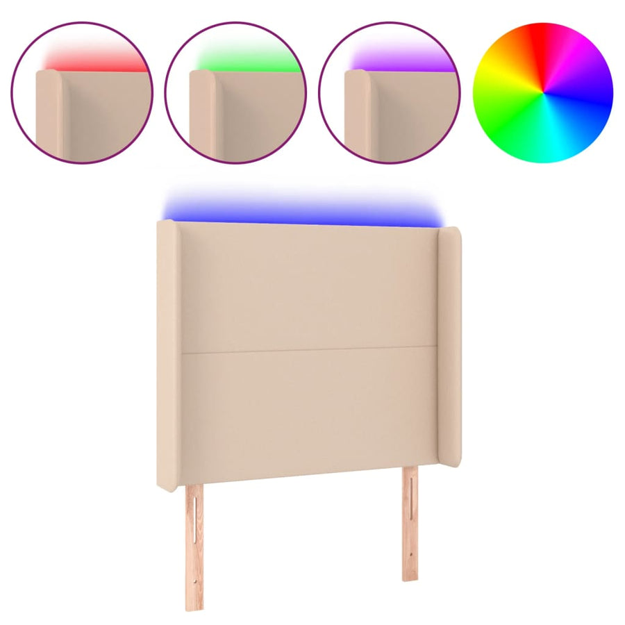Hoofdbord LED 93x16x118/128 cm kunstleer cappuccinokleurig 93 x 16 x 118/128 cm Cappuccino