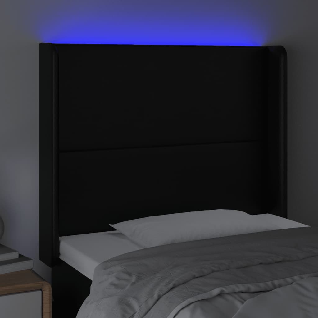 Hoofdbord LED 103x16x118/128 cm kunstleer zwart 103 x 16 x 118/128 cm Zwart