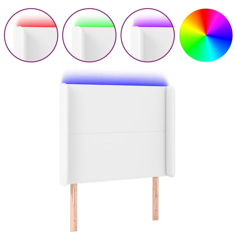 Hoofdbord LED 103x16x118/128 cm kunstleer wit 103 x 16 x 118/128 cm Wit