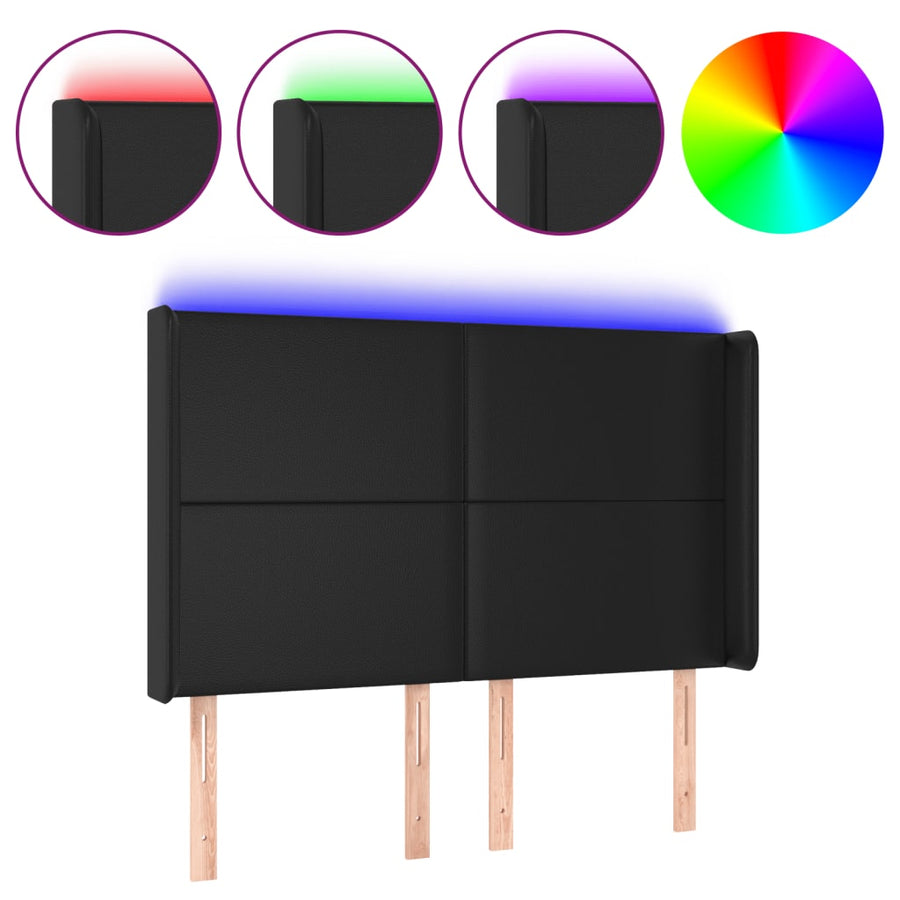 Hoofdbord LED 147x16x118/128 cm kunstleer zwart 147 x 16 x 118/128 cm Zwart