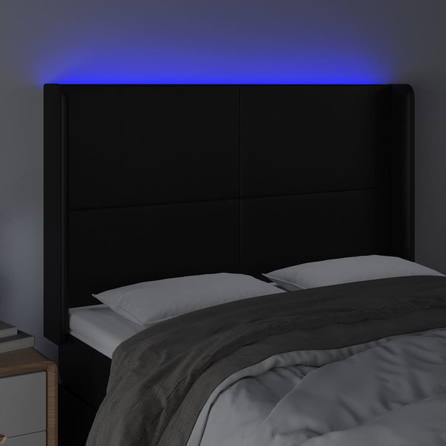 Hoofdbord LED 147x16x118/128 cm kunstleer zwart 147 x 16 x 118/128 cm Zwart