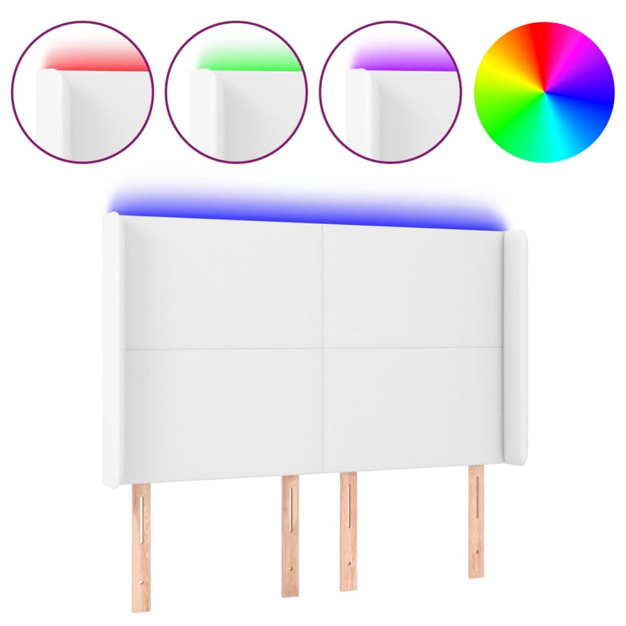 Hoofdbord LED 147x16x118/128 cm kunstleer wit 147 x 16 x 118/128 cm Wit