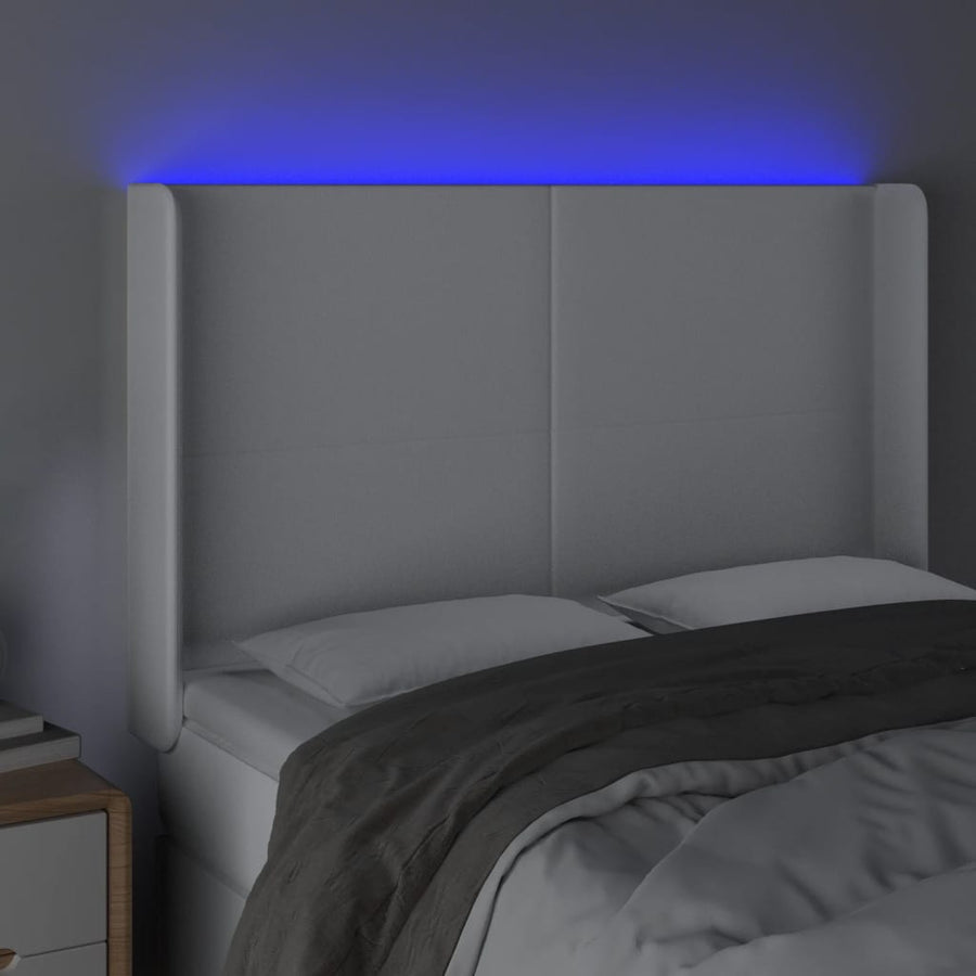 Hoofdbord LED 147x16x118/128 cm kunstleer wit 147 x 16 x 118/128 cm Wit