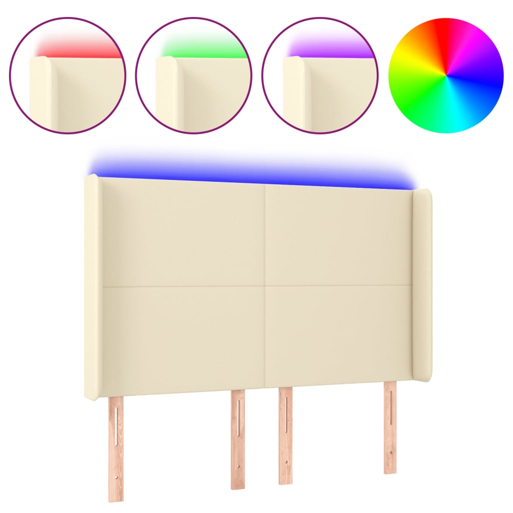 Hoofdbord Led Kunstleer Kleurig 147 x 16 x 118/128 cm Crème