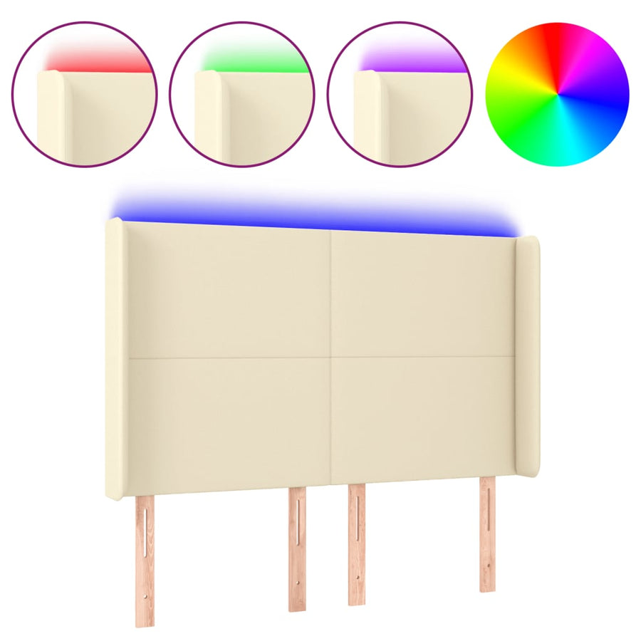 Hoofdbord Led Kunstleer Kleurig 147 x 16 x 118/128 cm Crème