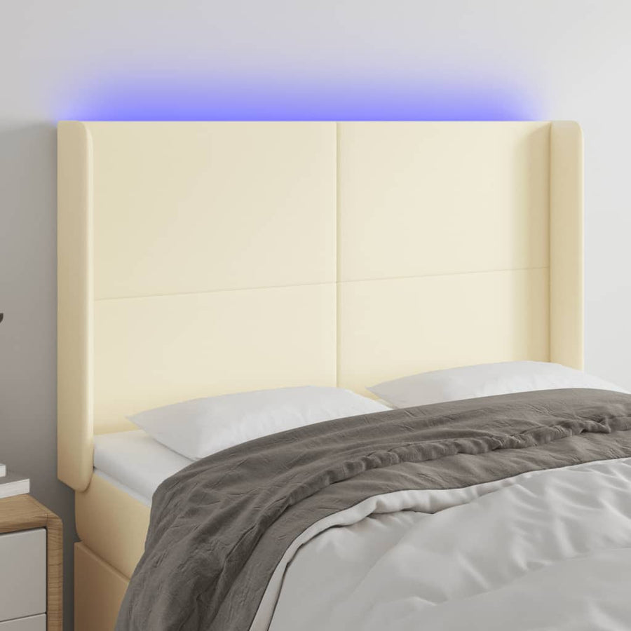 Hoofdbord Led Kunstleer Kleurig 147 x 16 x 118/128 cm Crème