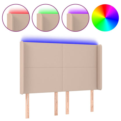 Hoofdbord LED 147x16x118/128 cm kunstleer cappuccinokleurig 147 x 16 x 118/128 cm Cappuccino