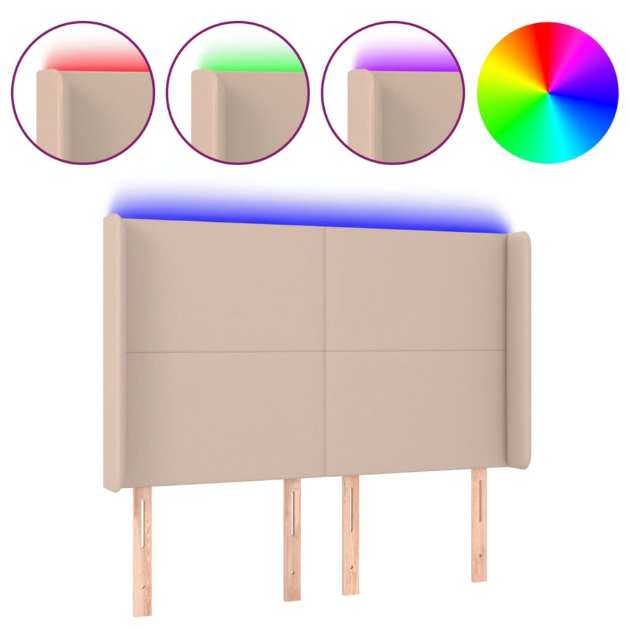 Hoofdbord LED 147x16x118/128 cm kunstleer cappuccinokleurig 147 x 16 x 118/128 cm Cappuccino