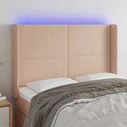 Hoofdbord 147x16x118/128 cm kunstleer cappuccino met LED