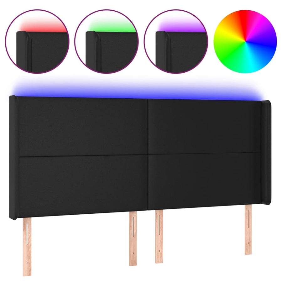 Hoofdbord Led Kunstleer 163 x 16 x 118/128 cm Zwart