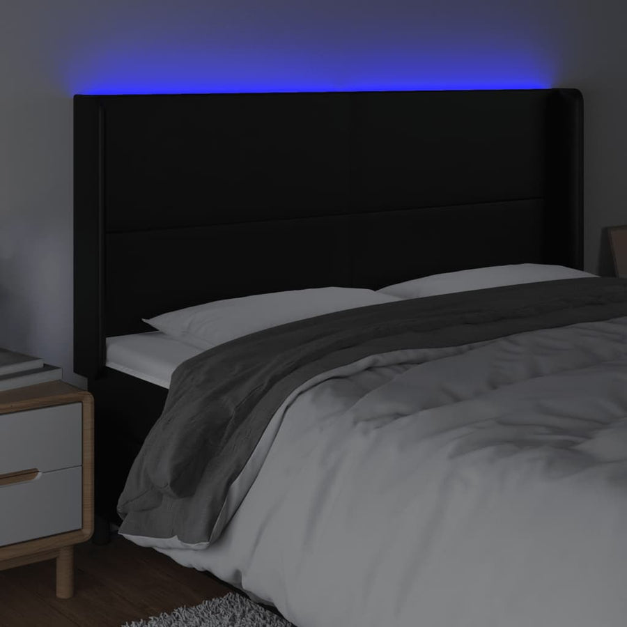 Hoofdbord Led Kunstleer 163 x 16 x 118/128 cm Zwart