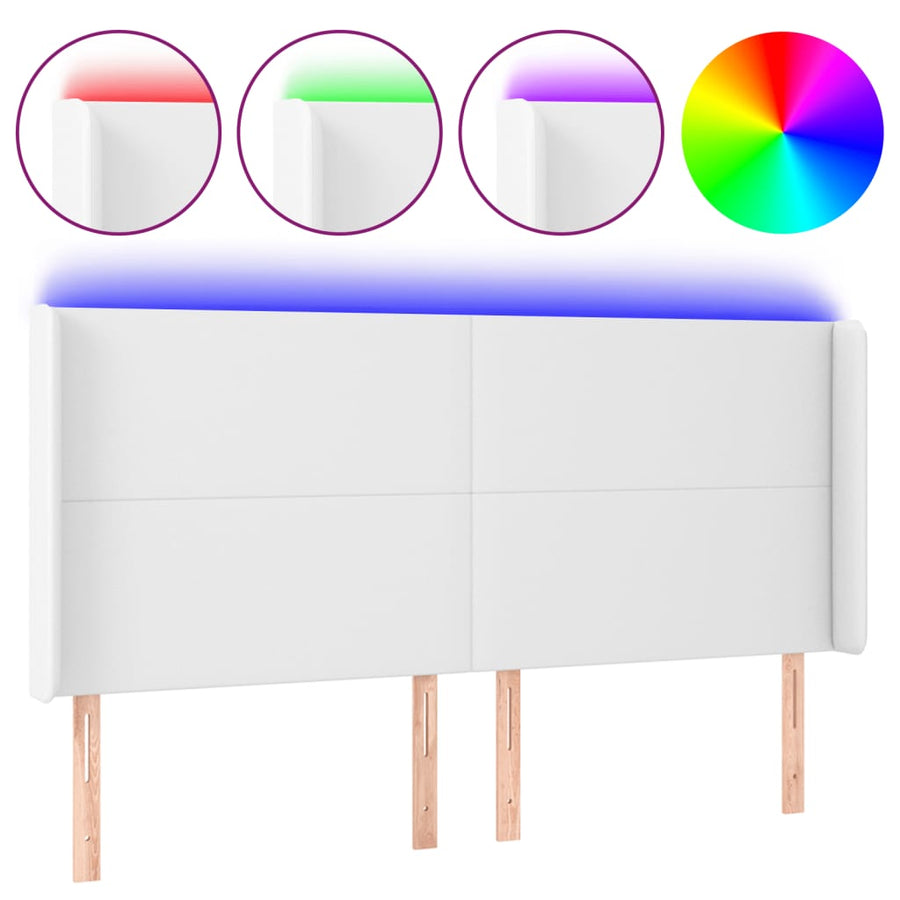 Hoofdbord LED 163x16x118/128 cm kunstleer wit 163 x 16 x 118/128 cm Wit