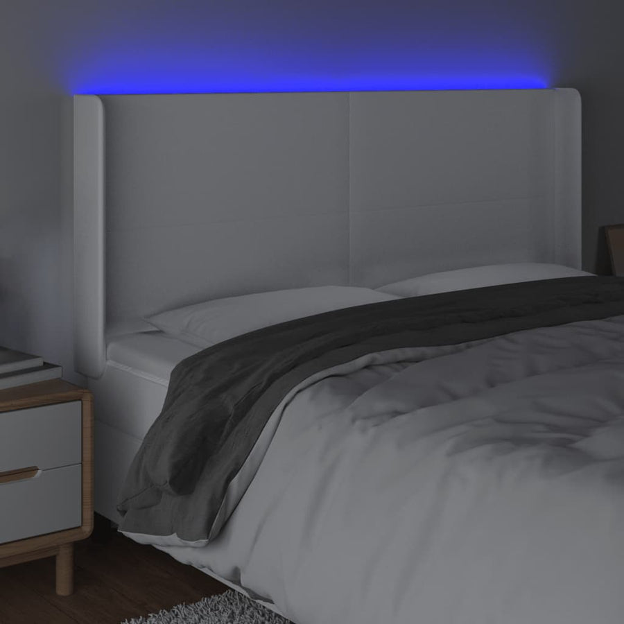 Hoofdbord LED 163x16x118/128 cm kunstleer wit 163 x 16 x 118/128 cm Wit