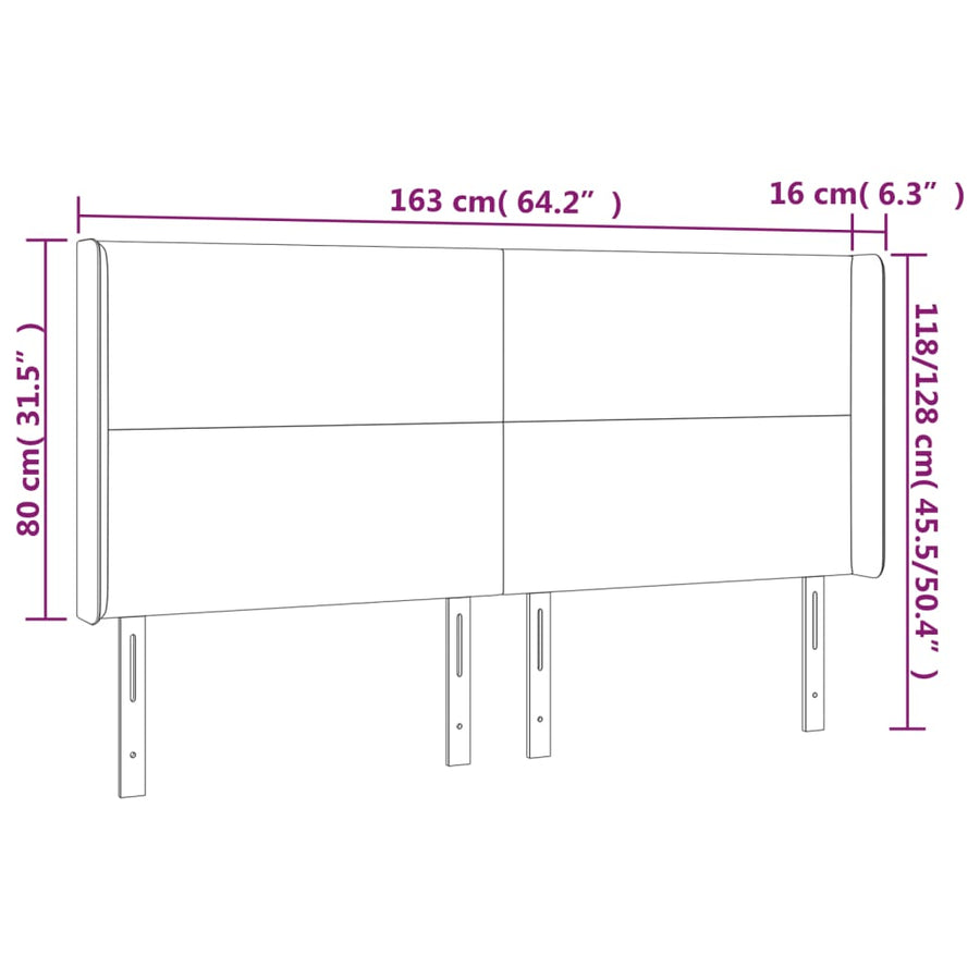 Hoofdbord LED 163x16x118/128 cm kunstleer wit 163 x 16 x 118/128 cm Wit