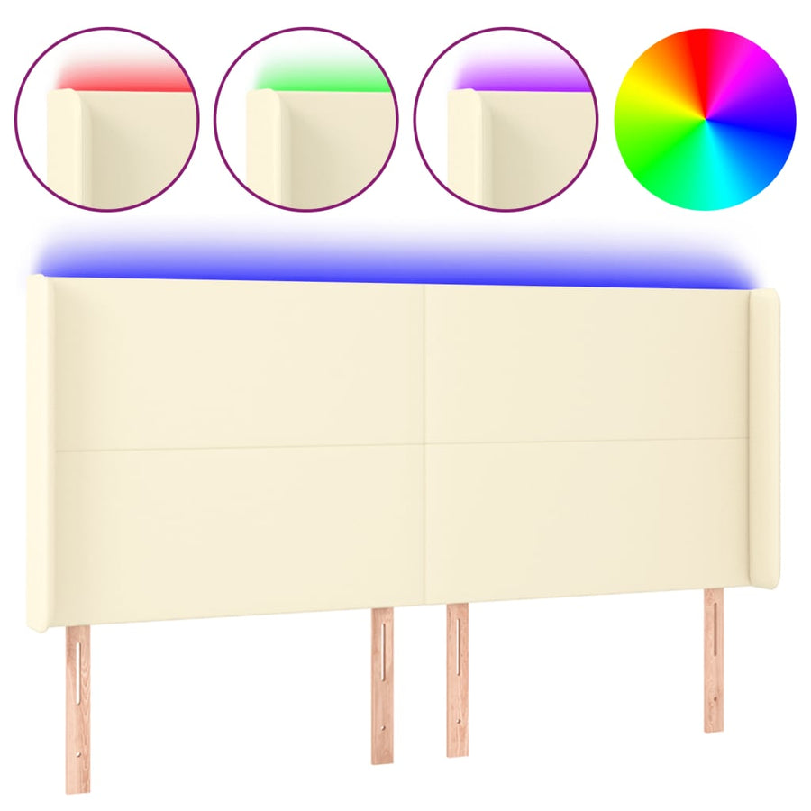 Hoofdbord Led Kunstleer Kleurig 163 x 16 x 118/128 cm Crème