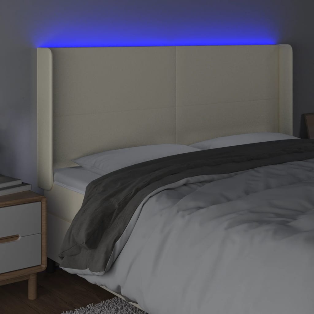 Hoofdbord Led Kunstleer Kleurig 163 x 16 x 118/128 cm Crème