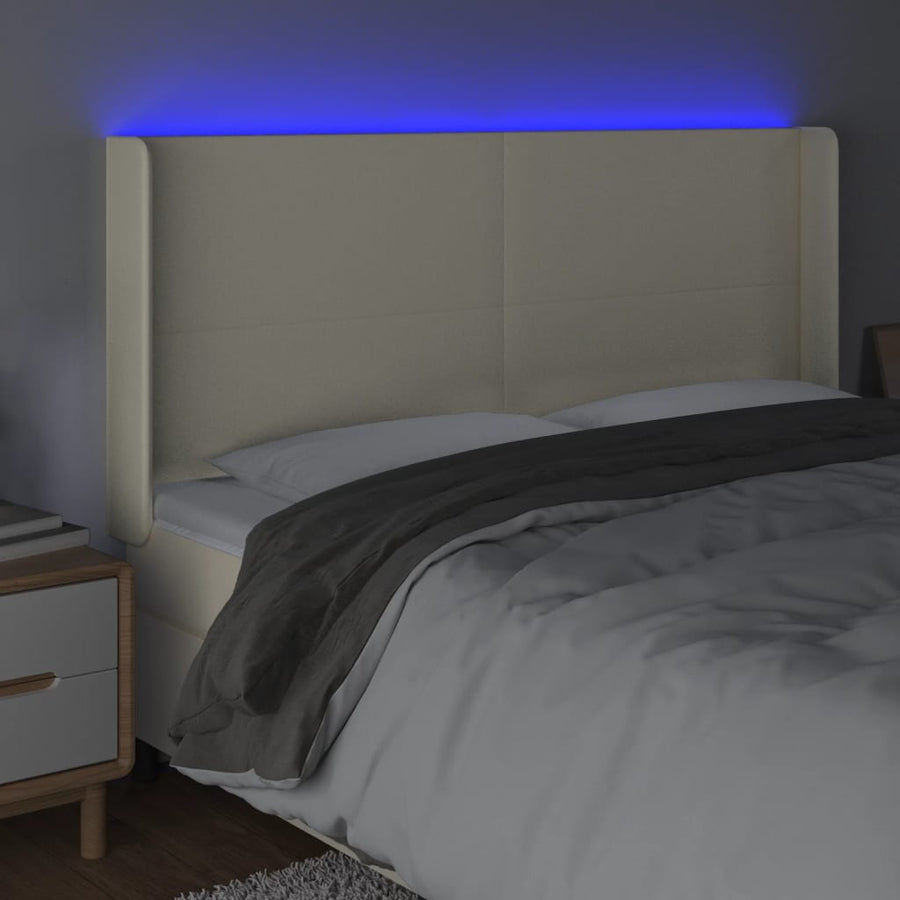 Hoofdbord Led Kunstleer Kleurig 163 x 16 x 118/128 cm Crème