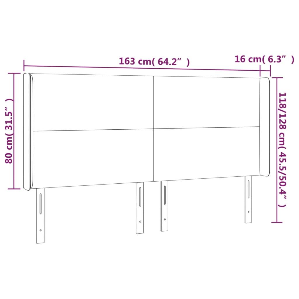 Hoofdbord Led Kunstleer Kleurig 163 x 16 x 118/128 cm Crème