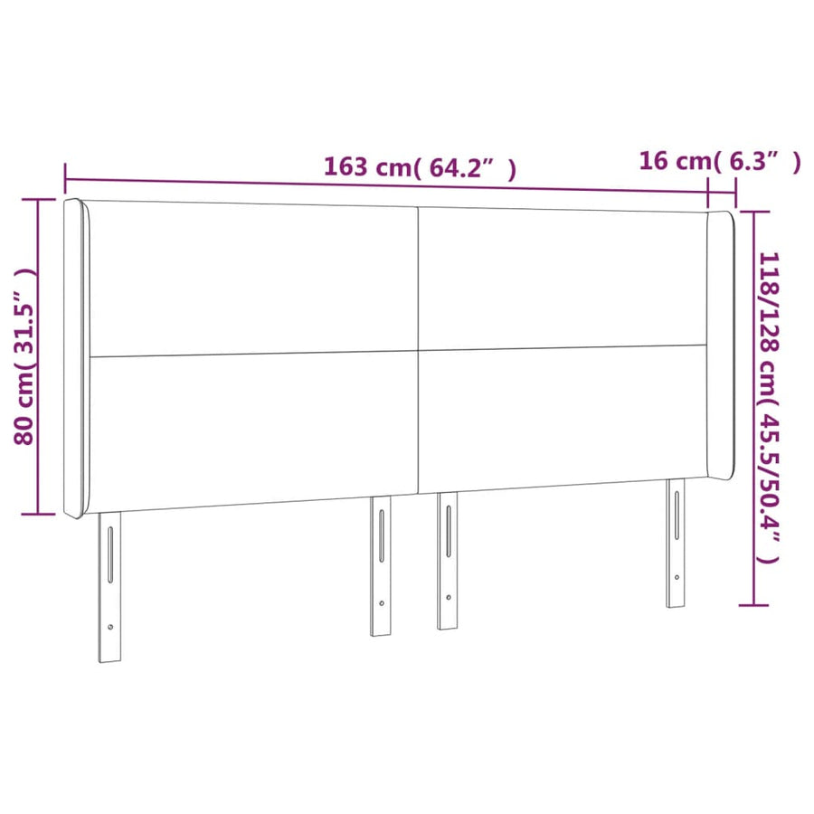 Hoofdbord Led Kunstleer Kleurig 163 x 16 x 118/128 cm Crème