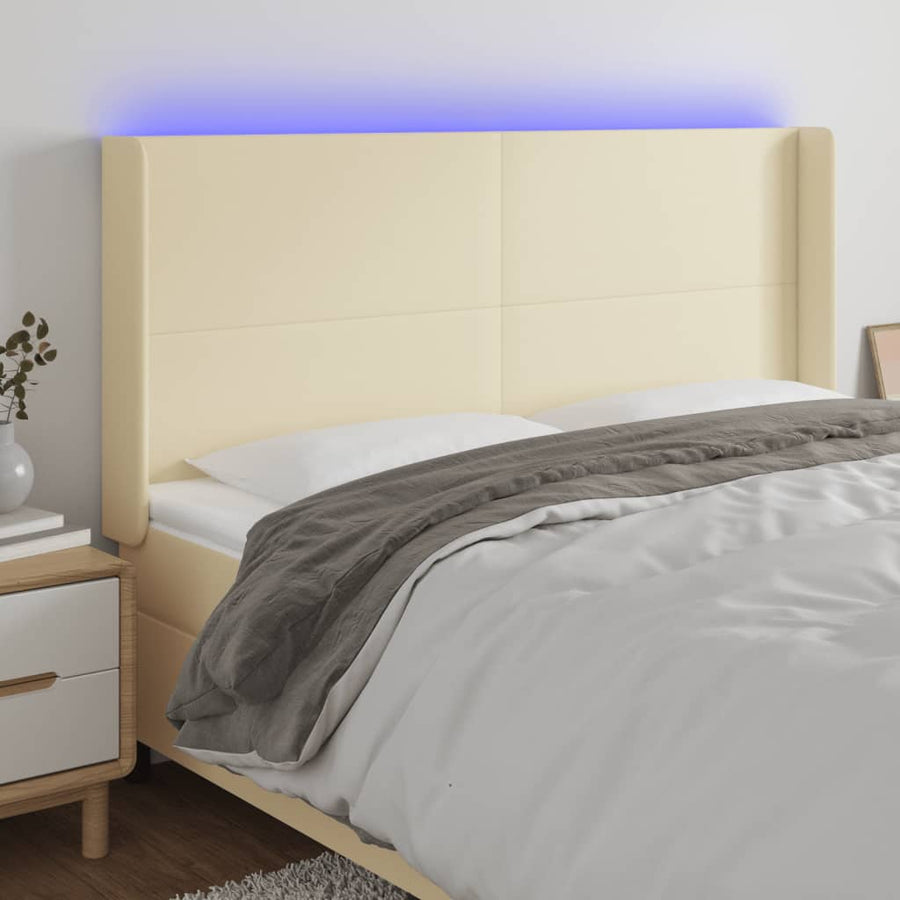 Hoofdbord Led Kunstleer Kleurig 163 x 16 x 118/128 cm Crème
