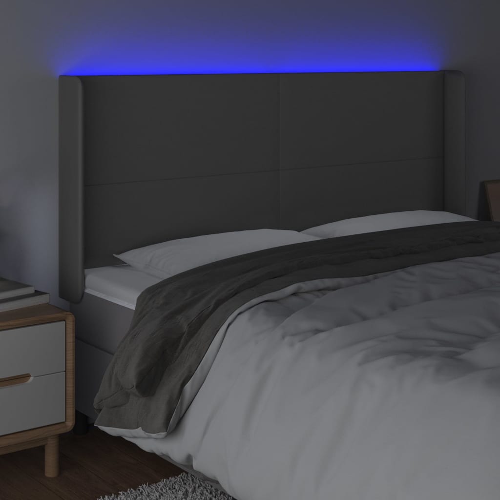 Hoofdbord LED 163x16x118/128 cm kunstleer grijs 163 x 16 x 118/128 cm Grijs