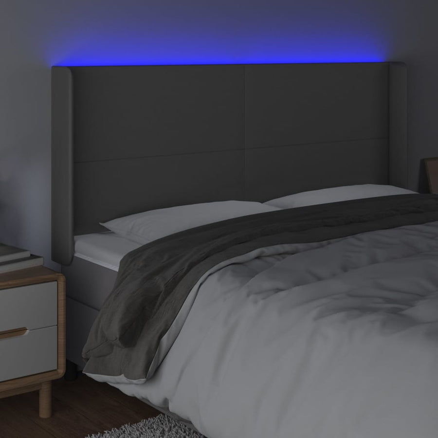 Hoofdbord LED 163x16x118/128 cm kunstleer grijs 163 x 16 x 118/128 cm Grijs