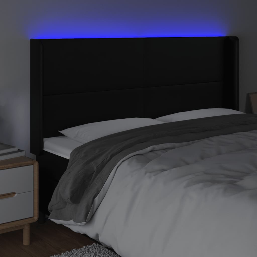 Hoofdbord LED 183x16x118/128 cm kunstleer zwart 183 x 16 x 118/128 cm Zwart
