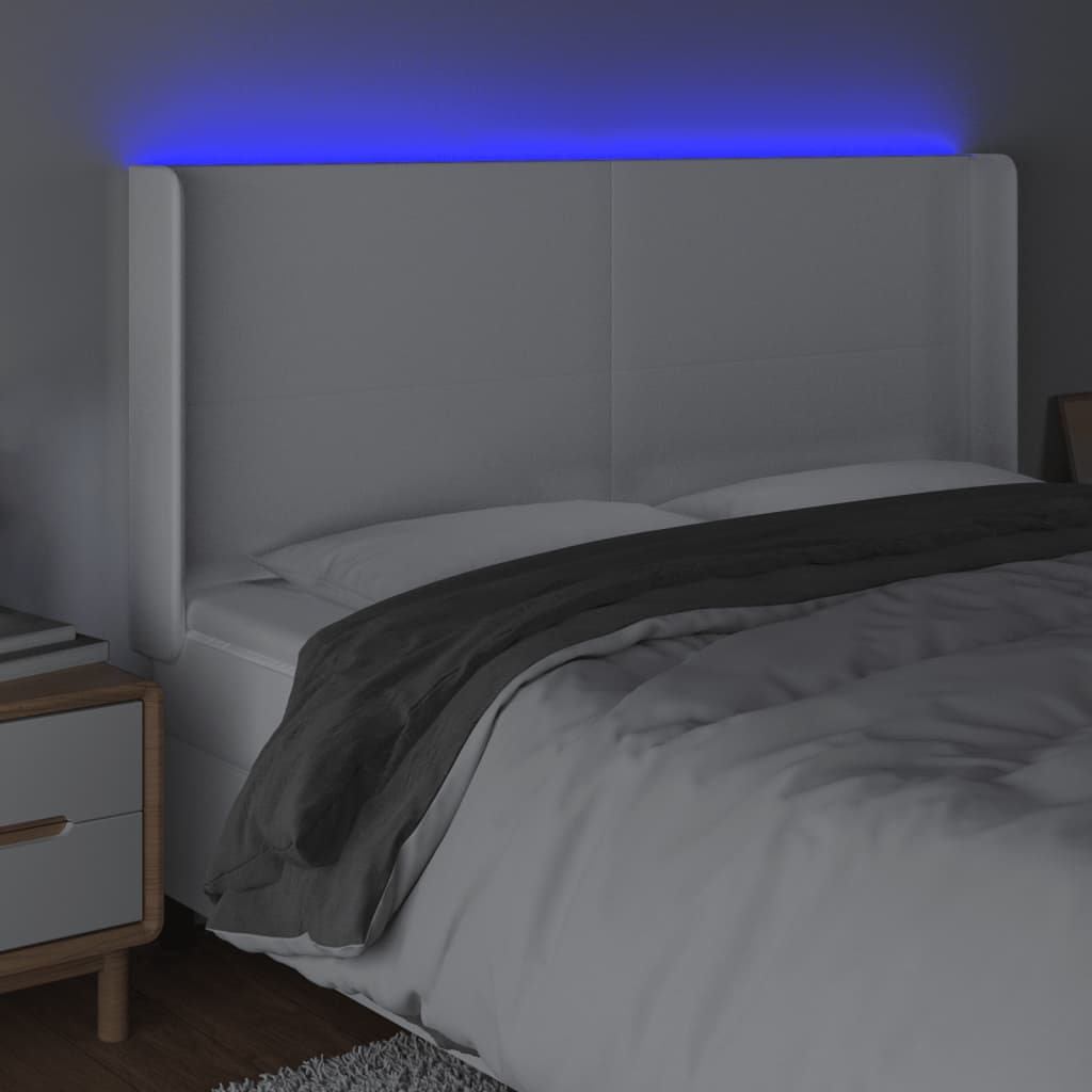 Hoofdbord LED 183x16x118/128 cm kunstleer wit 183 x 16 x 118/128 cm Wit