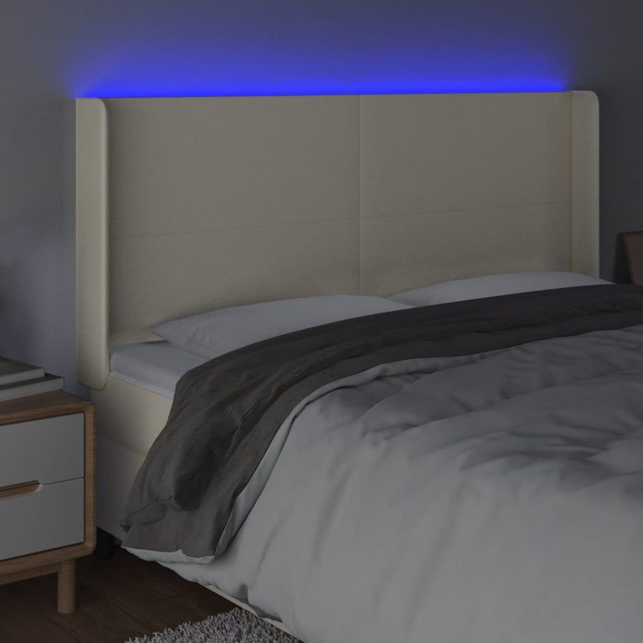 Hoofdbord Led Kunstleer Kleurig 183 x 16 x 118/128 cm Crème
