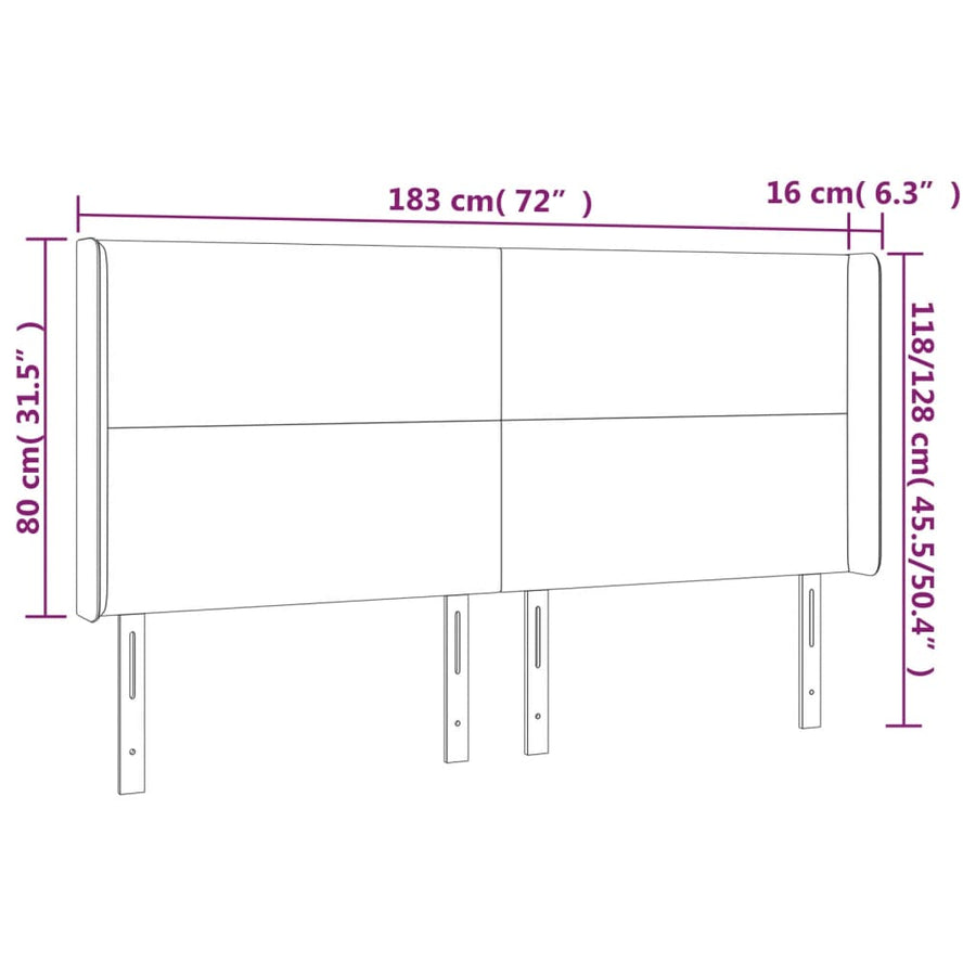 Hoofdbord Led Kunstleer Kleurig 183 x 16 x 118/128 cm Crème