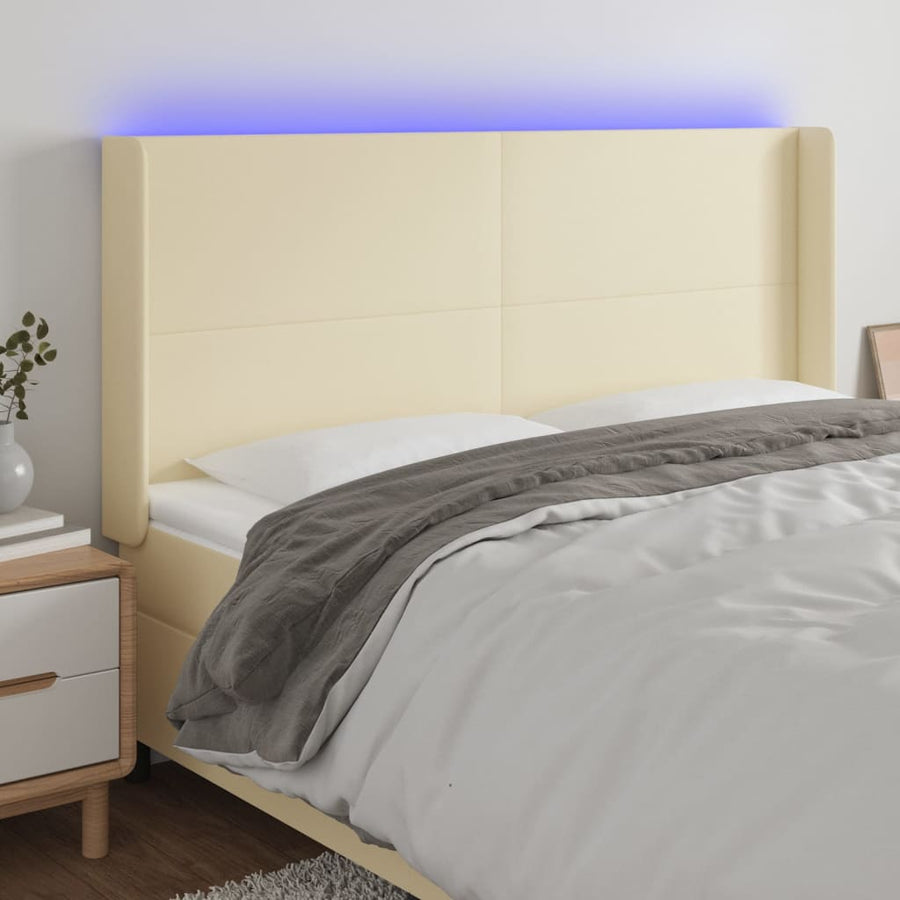 Hoofdbord Led Kunstleer Kleurig 183 x 16 x 118/128 cm Crème