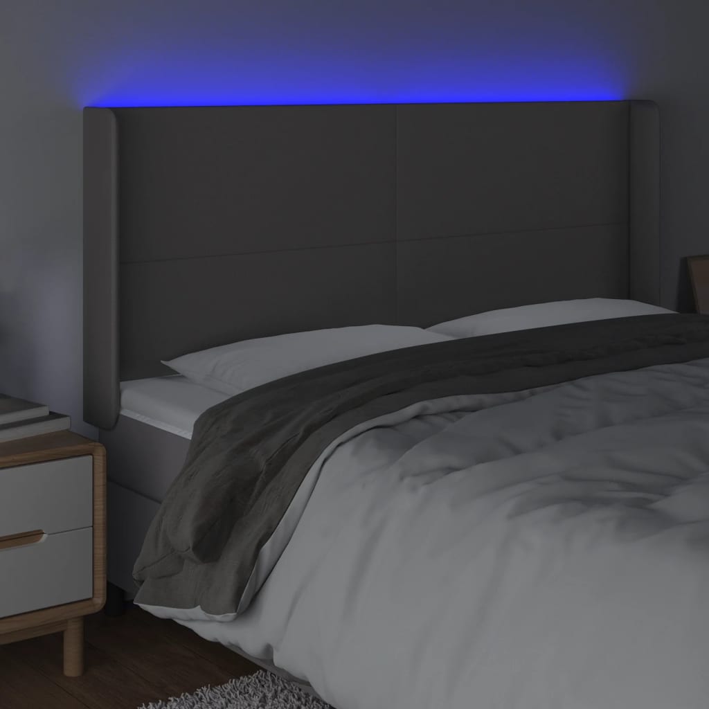 Hoofdbord LED 183x16x118/128 cm kunstleer grijs 183 x 16 x 118/128 cm Grijs