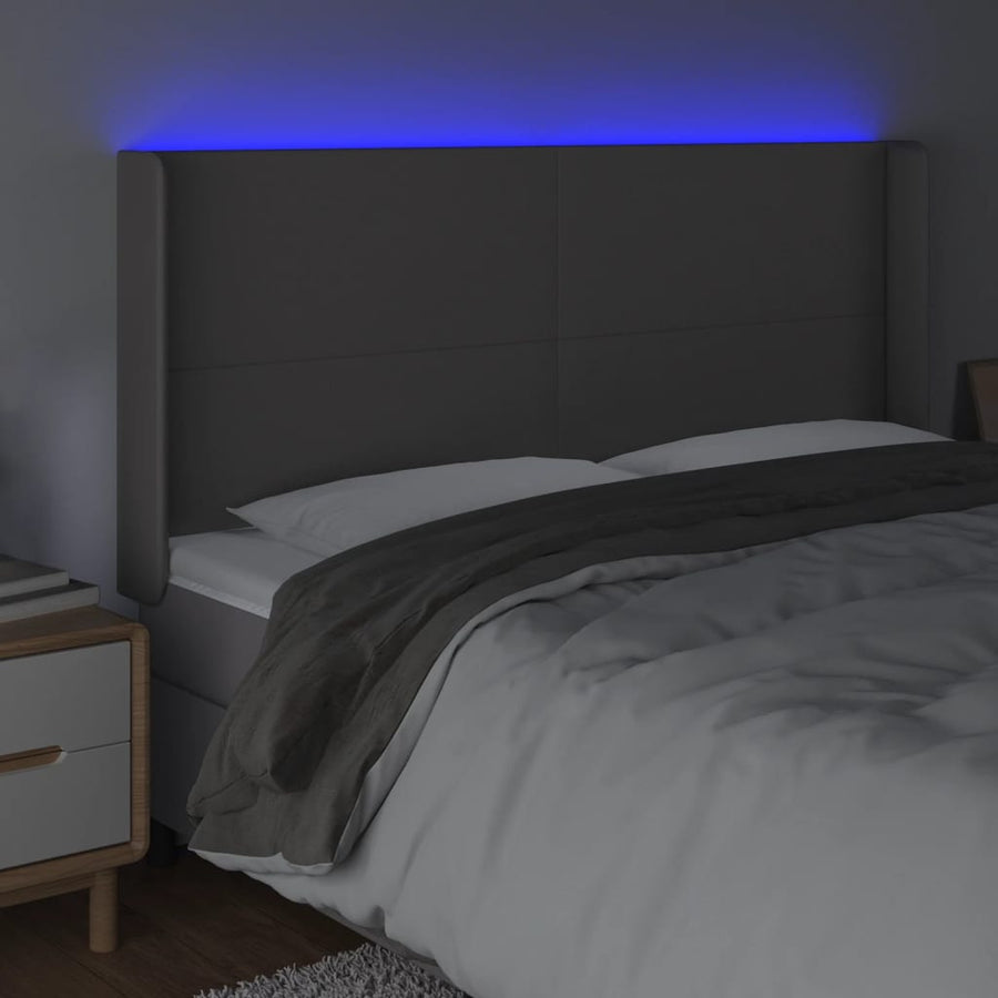 Hoofdbord LED 183x16x118/128 cm kunstleer grijs 183 x 16 x 118/128 cm Grijs